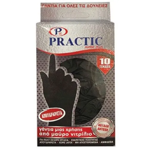 PRACTIC Super Plus Γάντια Νιτριλίου Μαύρα 10 τμχ Large (5 ζευγάρια)|Femme Fatale