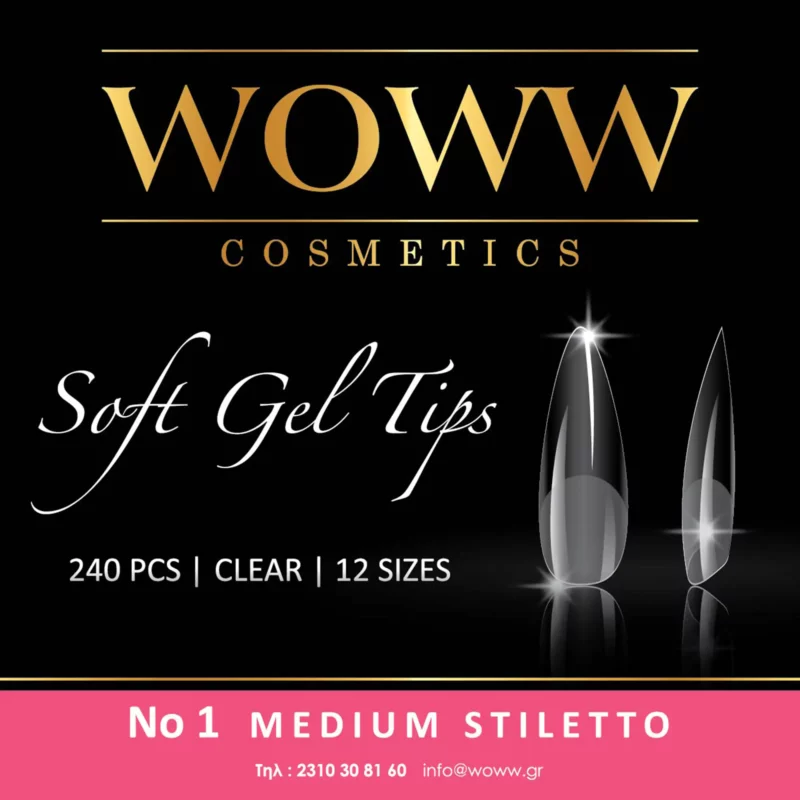 Soft Gel Tips Woww No1 Medium Stiletto 240 τεμάχια | Femme F - Femme Fatale - Soft Gel Tips Woww No1 Medium Stiletto 240 τεμάχια