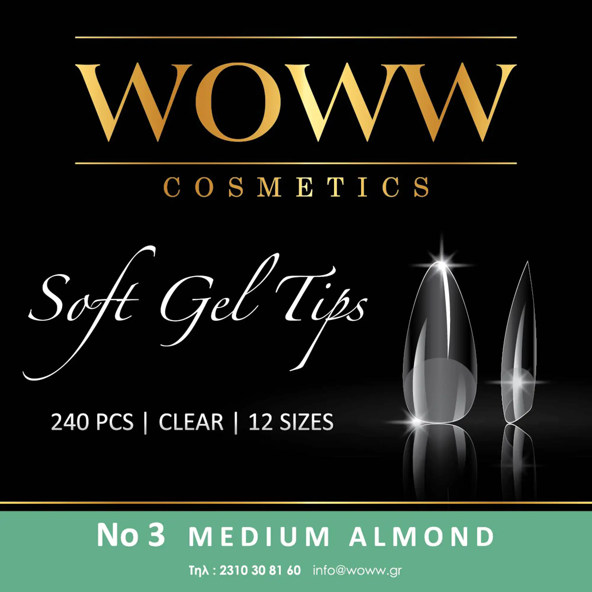 Soft Gel Tips Woww No3 Medium Almond 240 τεμάχια