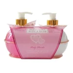 Pink Bath Tube Gift Set Fresh bouquet 160ml s/g & 160ml b/l - Femme Fatale - Pink Metal Base Set Body Powder